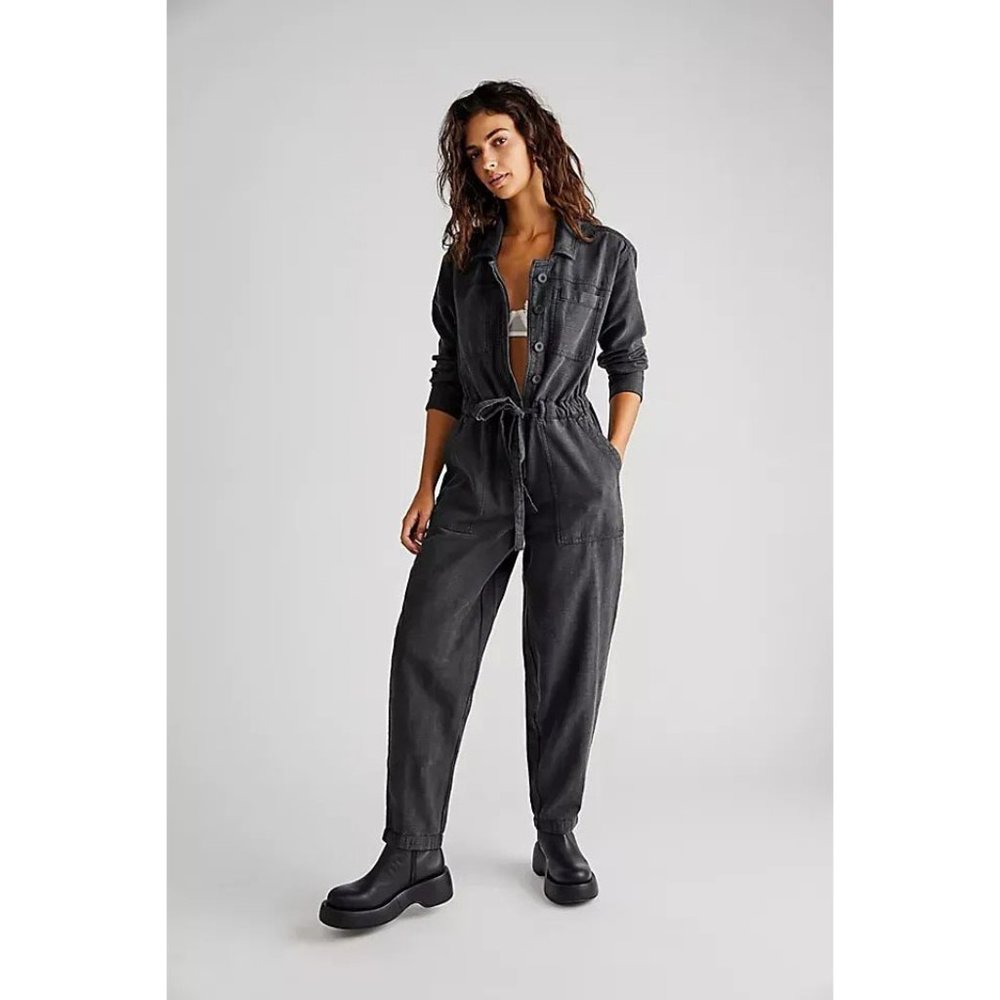 Free People Quinn Constructed Coveralls Jumpsuit Cotton Wide-Legs XS